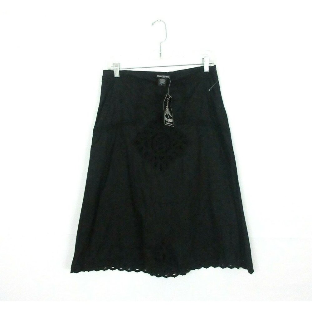 Miss Chievous Women sz 3 Black Casual Skirt A-Line Cotton Embroidered 30xL26"